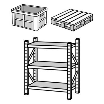Warehouse Storage Essentials Collection Black and White Minimal Line Art Vector Set