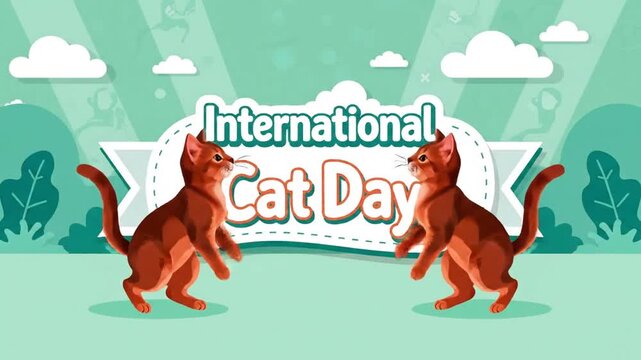 Playful orange cats celebrating international cat day in flat style