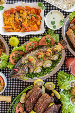 Various Brazilian Dishes Flat Lay High Angle View