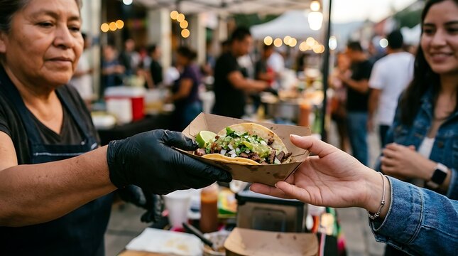 Street vendor serving fresh taco