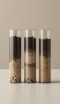 Soil profile samples showing layers and root structure
