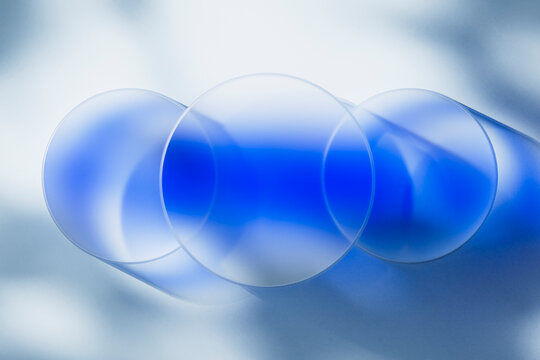 Connected Blue Glass Spheres in Abstract 3D Composition