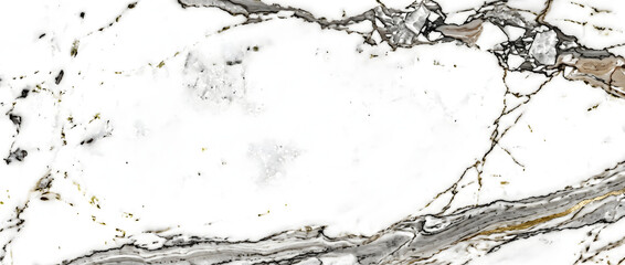 White marble texture with crystalline shards and speckled black flecks and gold veins forming a striking luxury natural stone background © UmmeFarhatunnesa