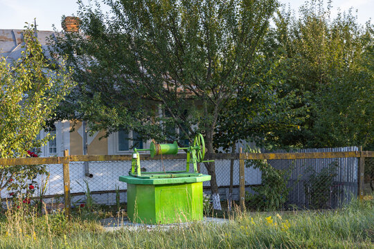 Traditional water well in a rural Romanian village