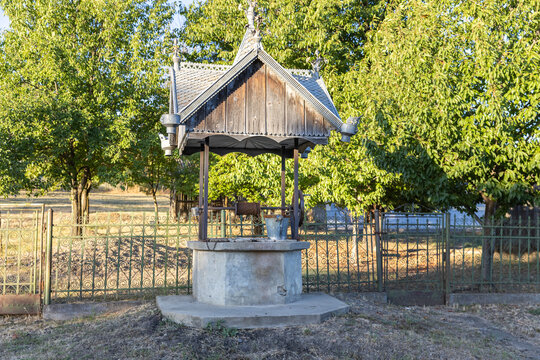 Traditional water well in a rural Romanian village