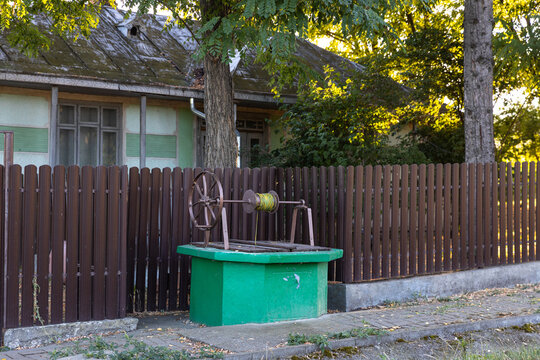 Traditional water well in a rural Romanian village