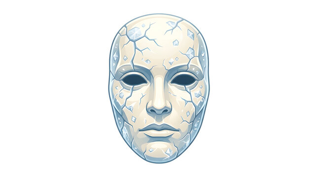 Frozen ice mask icon with crystalline cracks and glossy textures on transparent background for winter fantasy games and mystical interface designs.