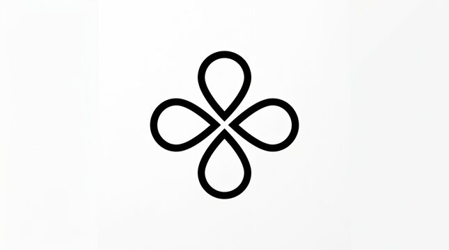 Simple black four petal flower icon on white background for graphic design and branding purposes