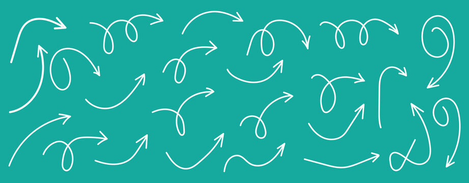 Hand drawn white arrows on teal background for design elements