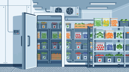 Obraz premium Commercial Refrigeration Units With Various Food Items Inside.