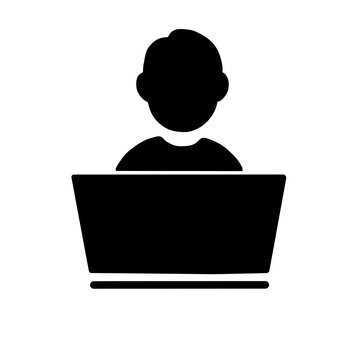 Person working on laptop icon, vector illustration for freelancer, programmer, remote work, online learning, developer, and computer user concept isolated on white background