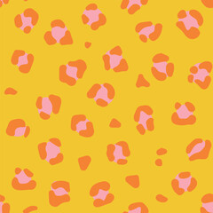 Cute pink and yellow leopard spots seamless pattern, colorful cheetah print vector background for fabric, packaging and baby nursery © Olia