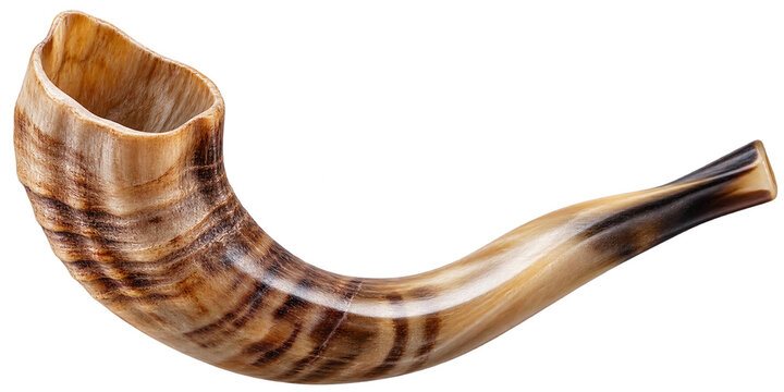 Traditional Jewish shofar horn isolated on transparent background, png
