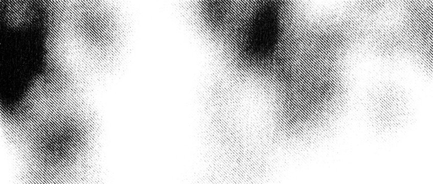 Diffuse dark rounded forms fade into a pale field of fine printed halftone grain.