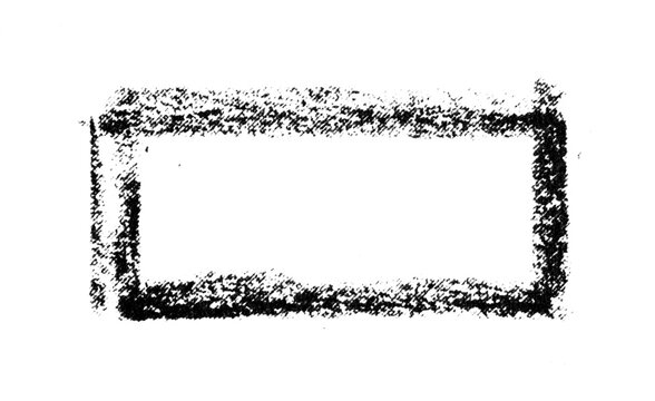 Wide black rectangular frame with heavy uneven edges and coarse monochrome print grain.