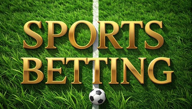 Sports betting text on green grass field with soccer ball.