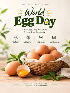 World egg day poster with eggs and leafy greens