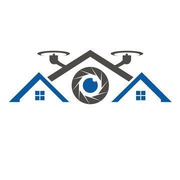 Logo combination, Drone camera with house logo vector for technology real estate.