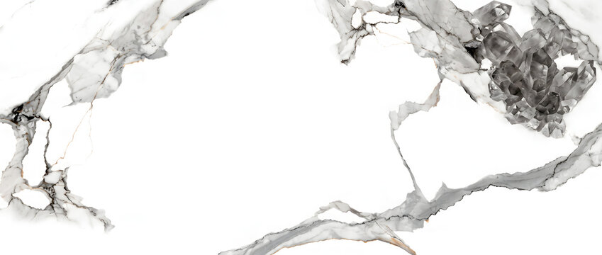 White marble texture with crystalline geode formation and dark grey vein network forming a striking luxury natural stone background