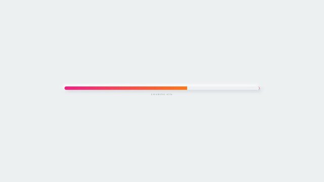 A thin horizontal progress bar fills from left to right with a vibrant magenta to orange gradient while displaying small loading text and percentage count below on a light gray background.