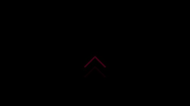 Neon red upward chevrons pulsing on black background, seamless motion graphic loop