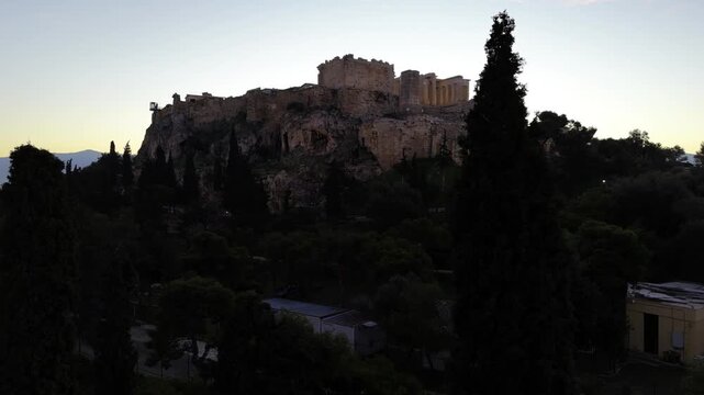 Beautiful Acropolis in Greece. Night drone shots