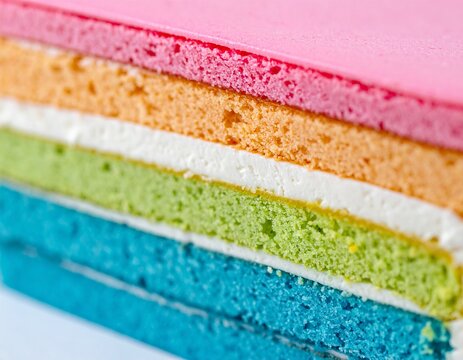 Vibrant Rainbow Cake Slice with Colorful Layers and Frosting