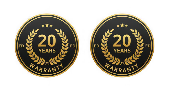Black and gold 20 years anniversary celebration badge isolated on transparent background