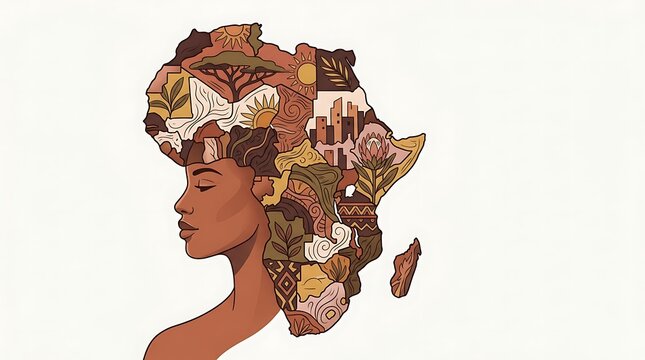 African woman profile with map art