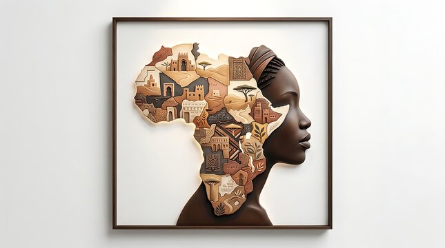 African woman portrait map art
