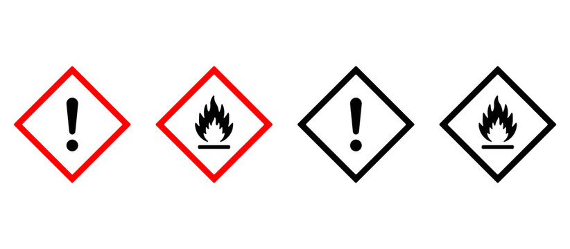 Flammable Warning Sign Icon Set. Fire Hazard and Safety Symbols. Vector Illustration.