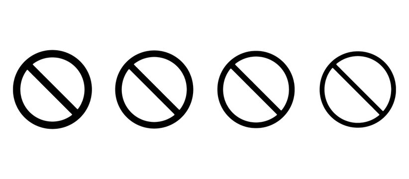 Prohibition Sign Icon Set. No Entry Stop and Restricted Access Symbols. Black Vector Illustration.