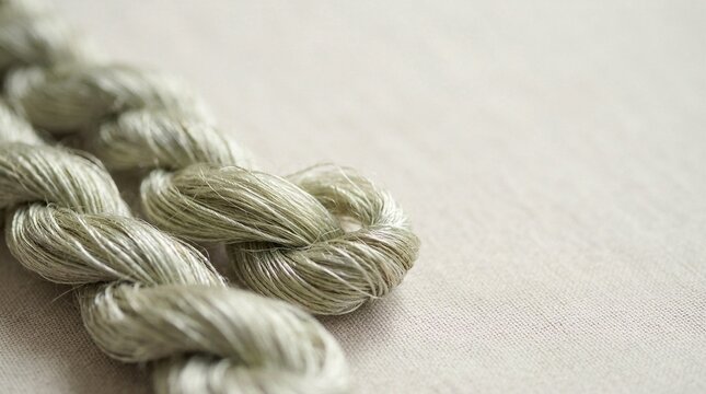Twisted natural fiber rope or twine in neutral beige tones coiled on white surface