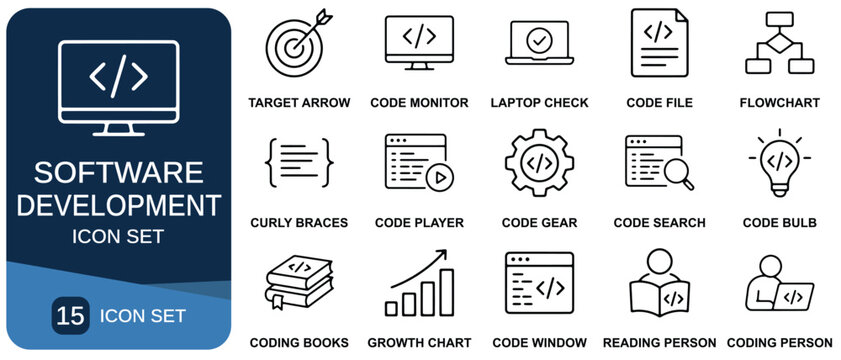Software development icon set collection