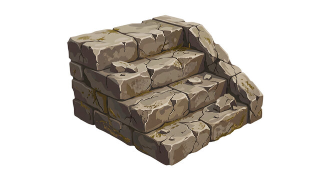 Old ruined stone steps isometric game asset for ancient temple, dungeon, or fantasy castle design elements.
