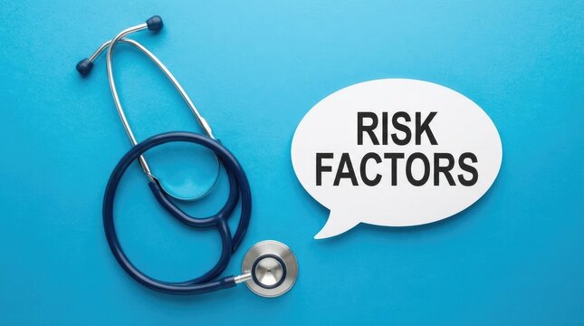 Stethoscope and speech bubble with the text risk factors on a blue background world diabetes day