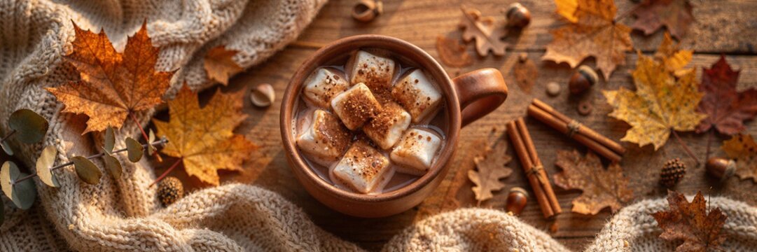 Hot Chocolate Flat Lay for Thanksgiving Holiday Food Photography