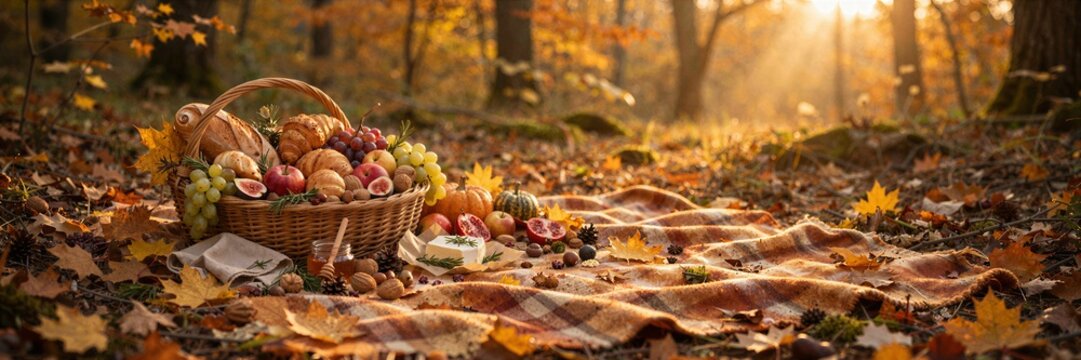 Thanksgiving Forest Picnic for Autumn Harvest Seasonal Photography