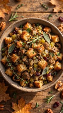 Thanksgiving Stuffing Overhead for Thanksgiving Holiday Food Photography