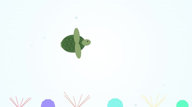 Cute Green Sea Turtle Swimming Underwater Minimalist Vector Illustration for Kids and Nature Design