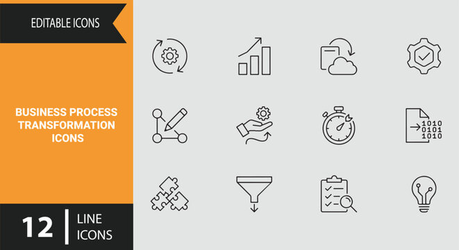 Workflow Optimization and Corporate Restructuring Line Art Symbol Collection