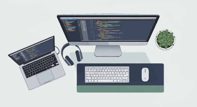 Modern Workstation with Coding Display.