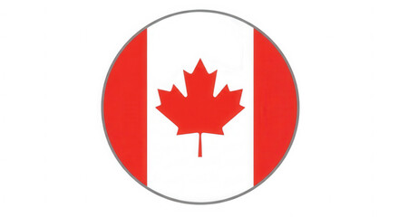 Fototapeta premium Round Canada flag button with red maple leaf symbol isolated on transparent background