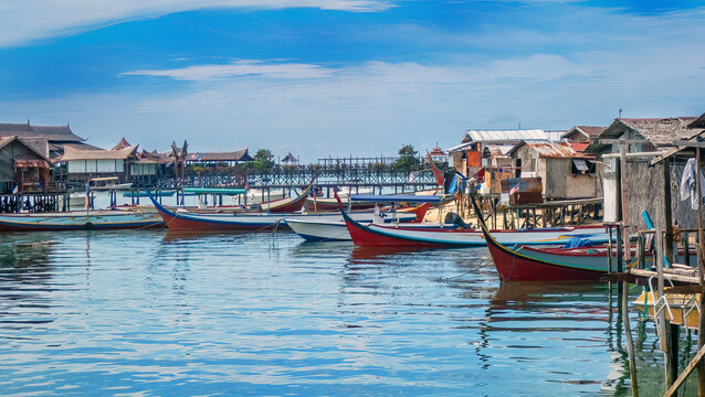 Homes and Boats on Mabul Island, Sabah, Malaysia in Borneo