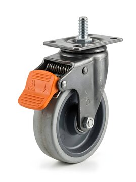 Industrial swivel caster wheel with orange locking brake lever