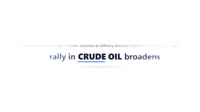 Animated news headlines tracking crude oil market trends. 4K Video