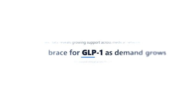 Scrolling medical news headlines about glp-1 health treatments. 4K Video