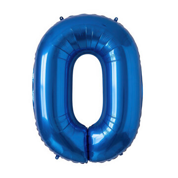 Shiny blue number zero foil balloon for celebration and party isolated on transparent background