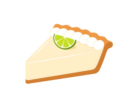 Delicious Key Lime Pie slice with whipped cream and a fresh lime wedge. illustration on a black background.