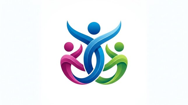 Colorful abstract human figures forming a dynamic teamwork symbol, symbolizing unity, collaboration, and modern business success.